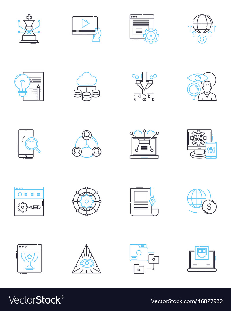 Content analysis linear icons set vector image Content analysis linear icons set