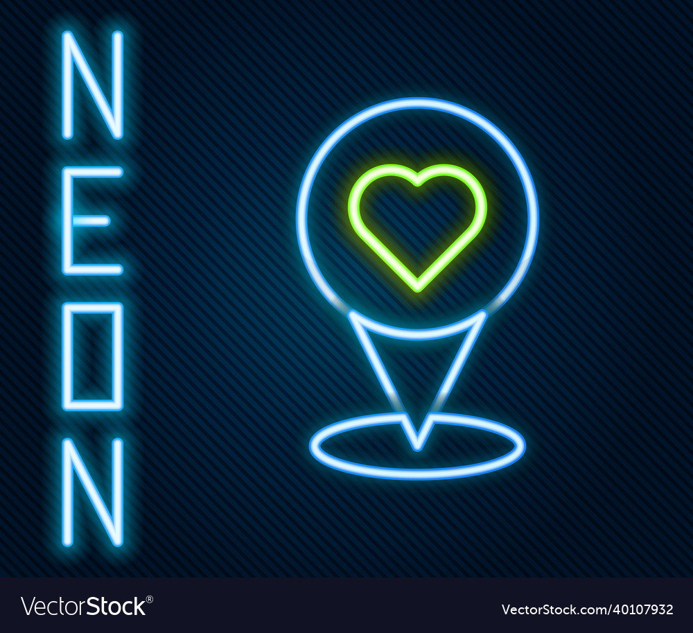 Glowing neon line map pointer with heart icon vector image Glowing neon line map pointer with heart icon