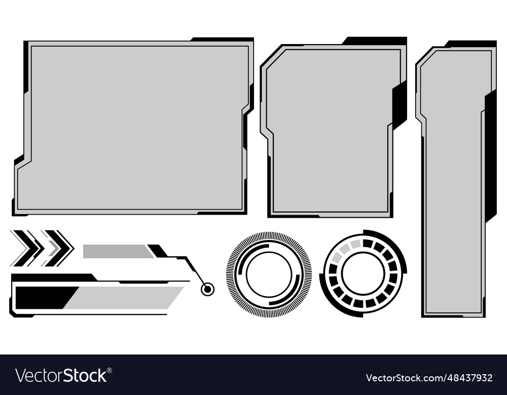 Hud frames black and grey user interface elements Vector Image