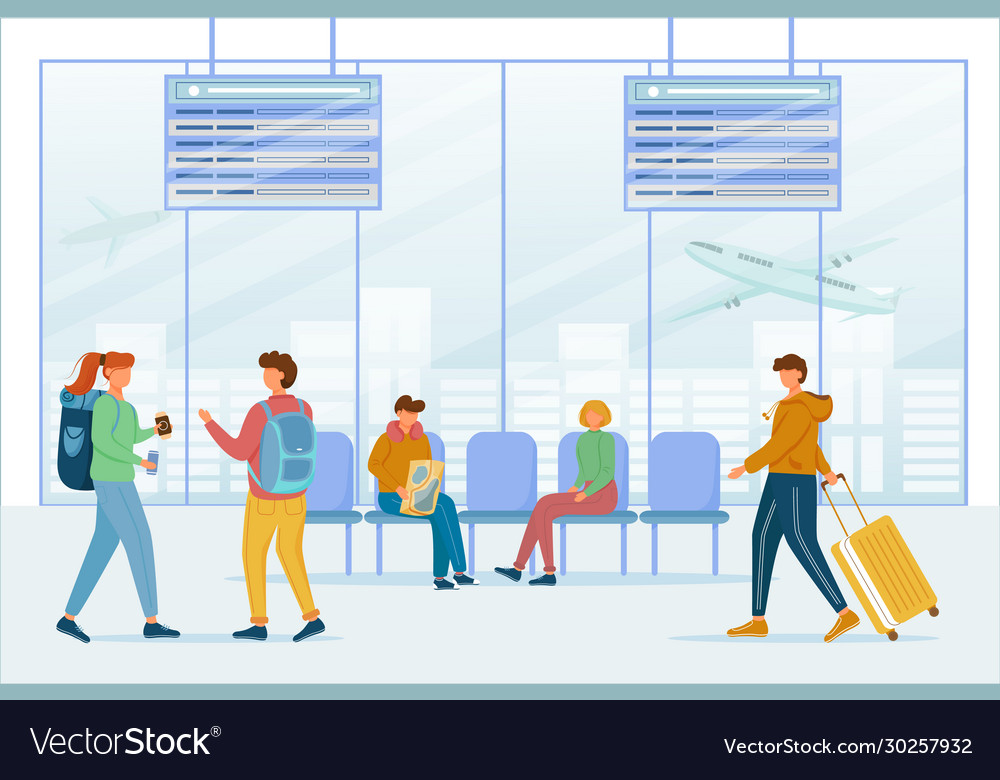 Passengers in airport lounge area flat travelers