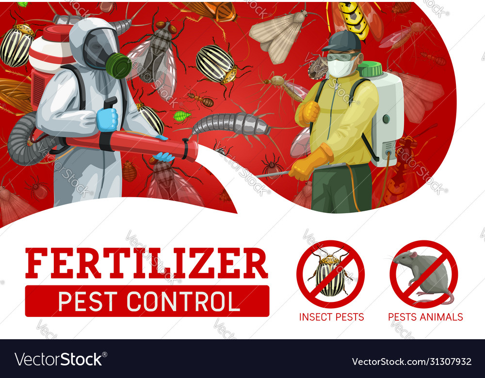 Pest control service workers spraying insecticide Vector Image