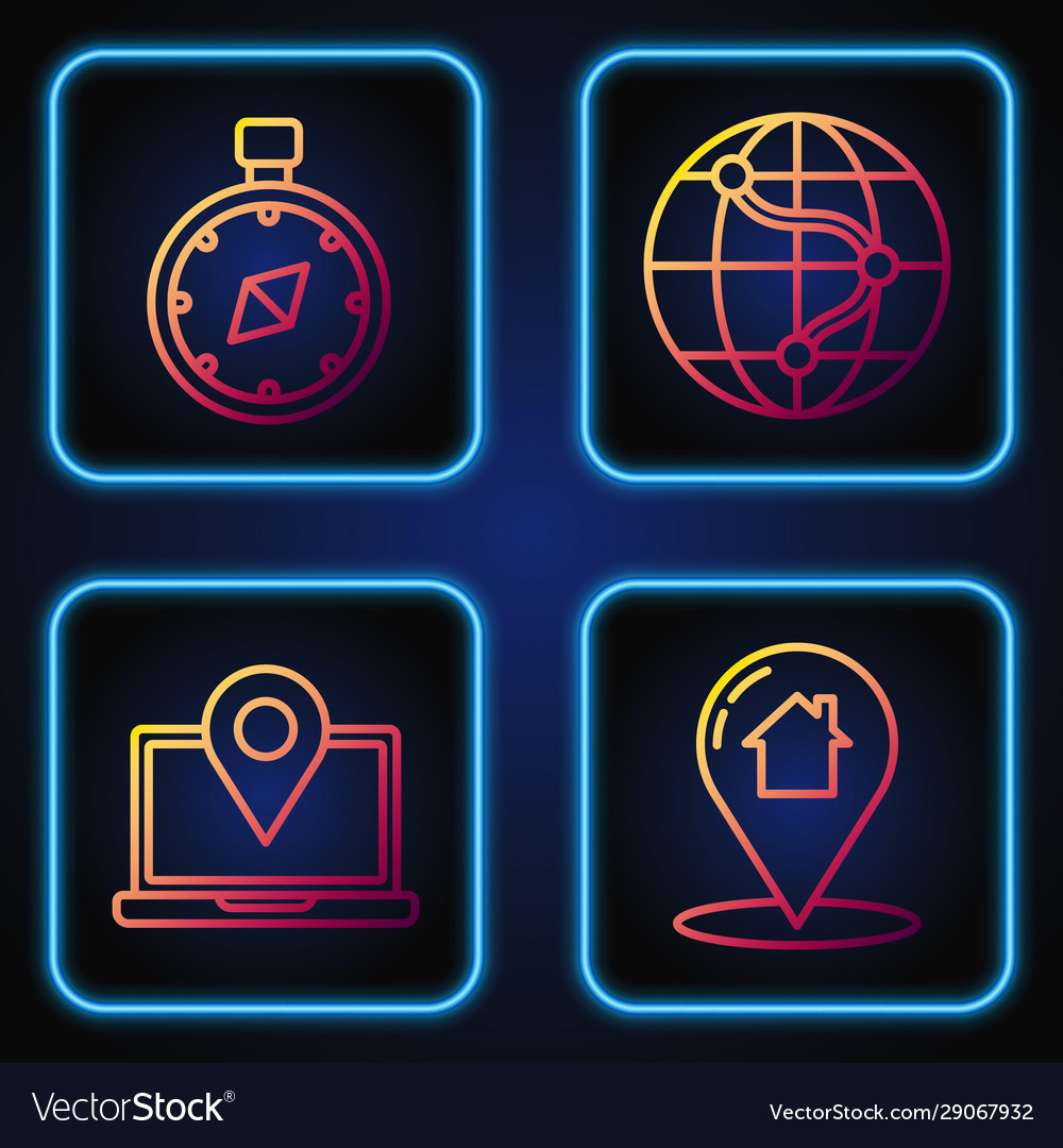 Set line map pointer with house laptop vector image Set line map pointer with house laptop