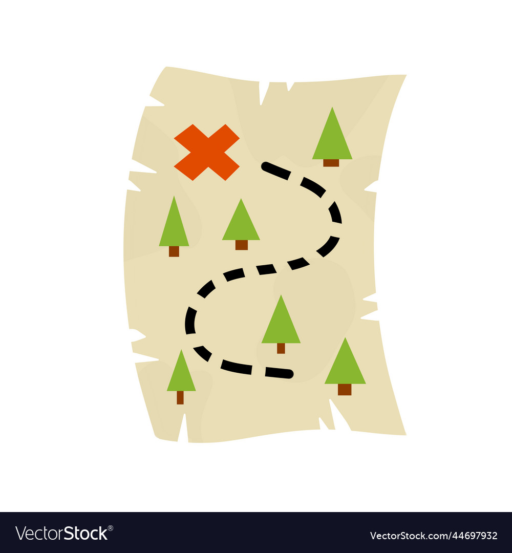 Treasure pirate map route with a red cross vector image Treasure pirate map route with a red cross