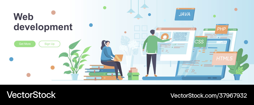 Web development landing page with people Vector Image