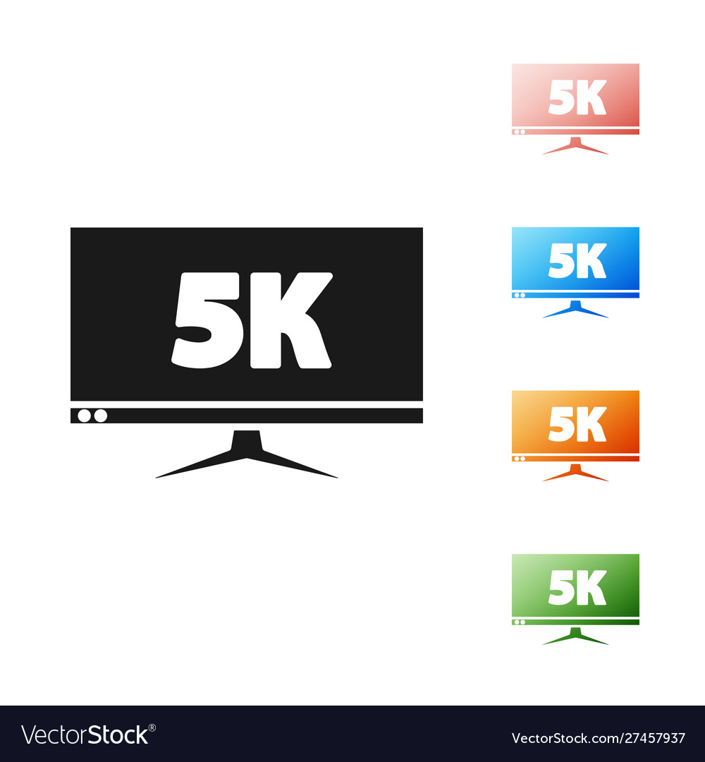Black computer pc monitor display with 5k video Vector Image Black computer pc monitor display with 5k video
