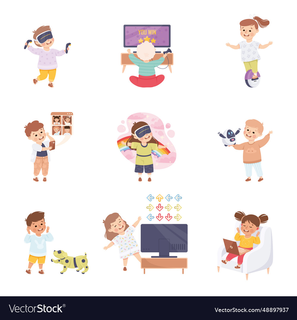 Children using smart technologies playing vector image Children using smart technologies playing