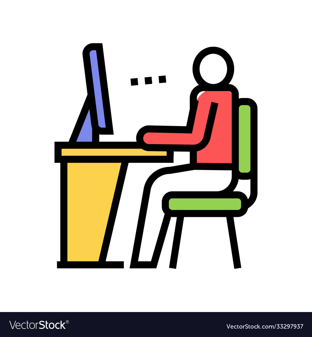 Employee looking on computer screen color icon