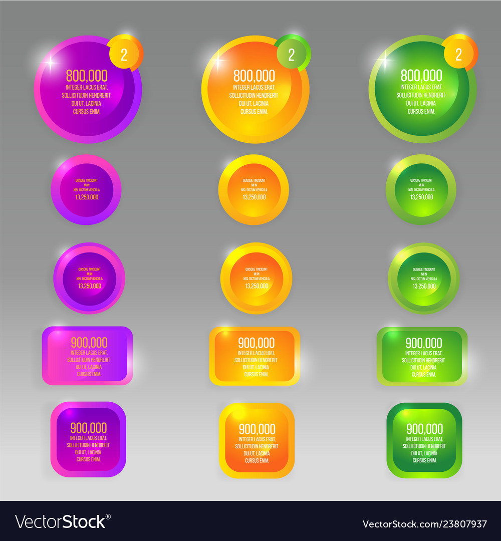 Glass round buttons with colorful labels template Vector Image Glass round buttons with colorful labels template