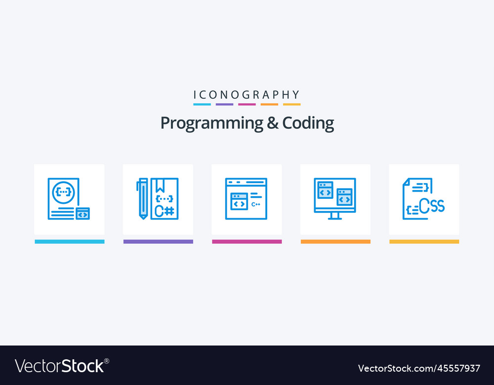 Programming and coding blue 5 icon pack including