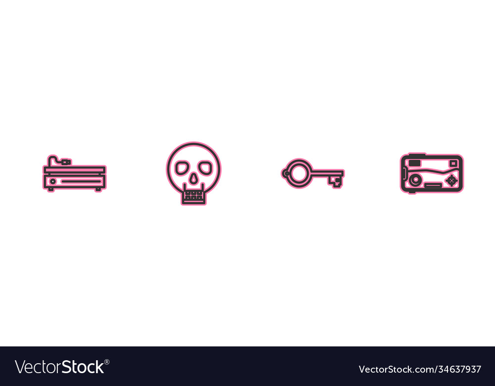 Set line video game console ancient key vector image Set line video game console ancient key