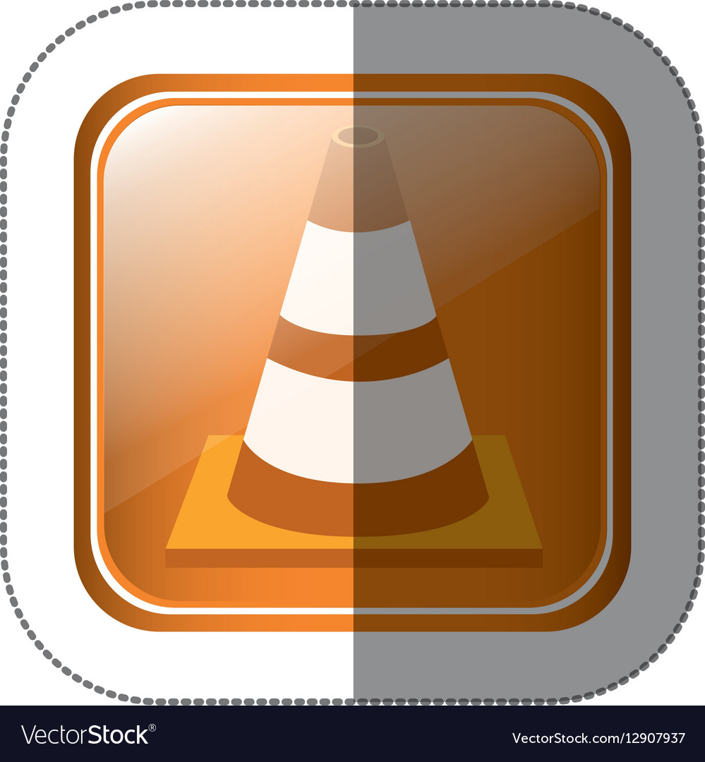 Sticker square button with striped traffic cone