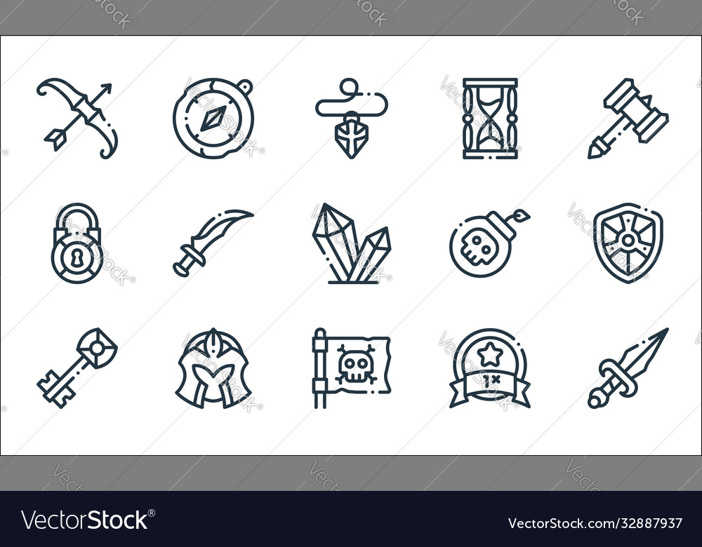 Videogame elements line icons linear set quality vector image Videogame elements line icons linear set quality