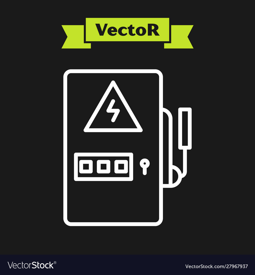 White line electrical panel icon isolated on black