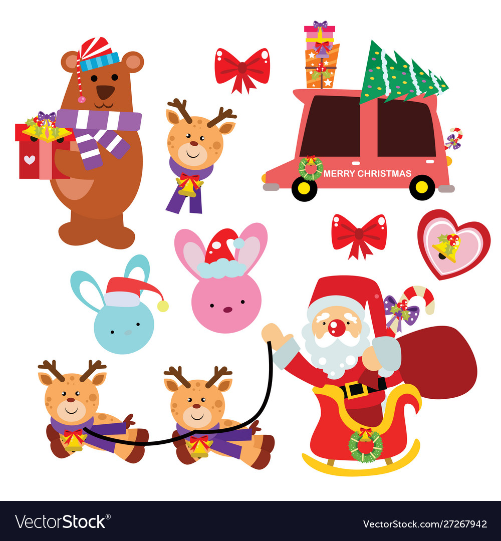 Christmas Icon Elements And Decoration Cartoon Set