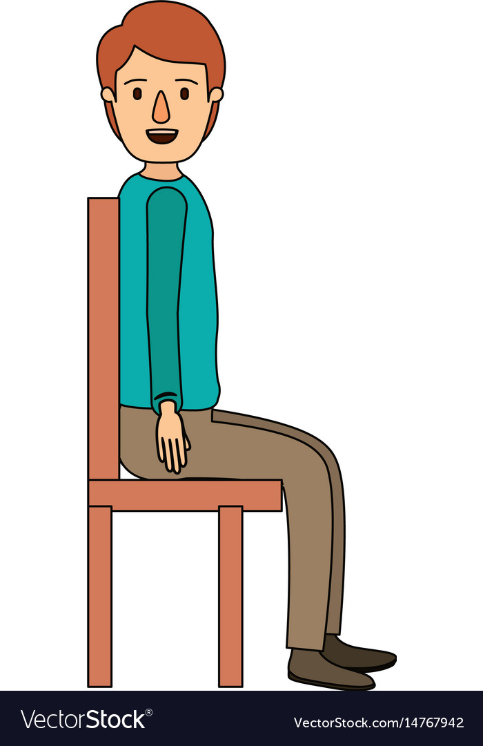 Color image caricature full body guy sit in a Vector Image