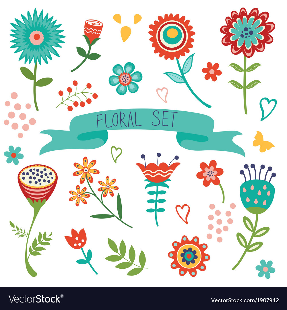 Floral decorative elements set