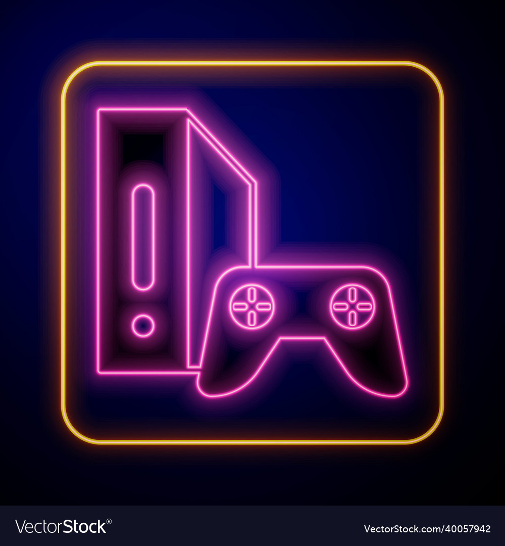 Glowing neon video game console with joystick icon Vector Image Glowing neon video game console with joystick icon