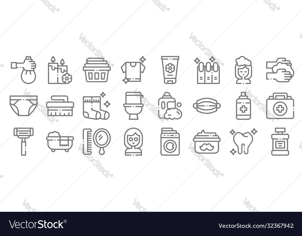 Hygiene routine line icons linear set quality