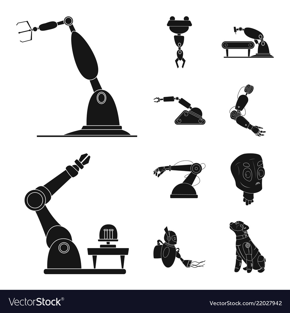 Isolated object of robot and factory logo set