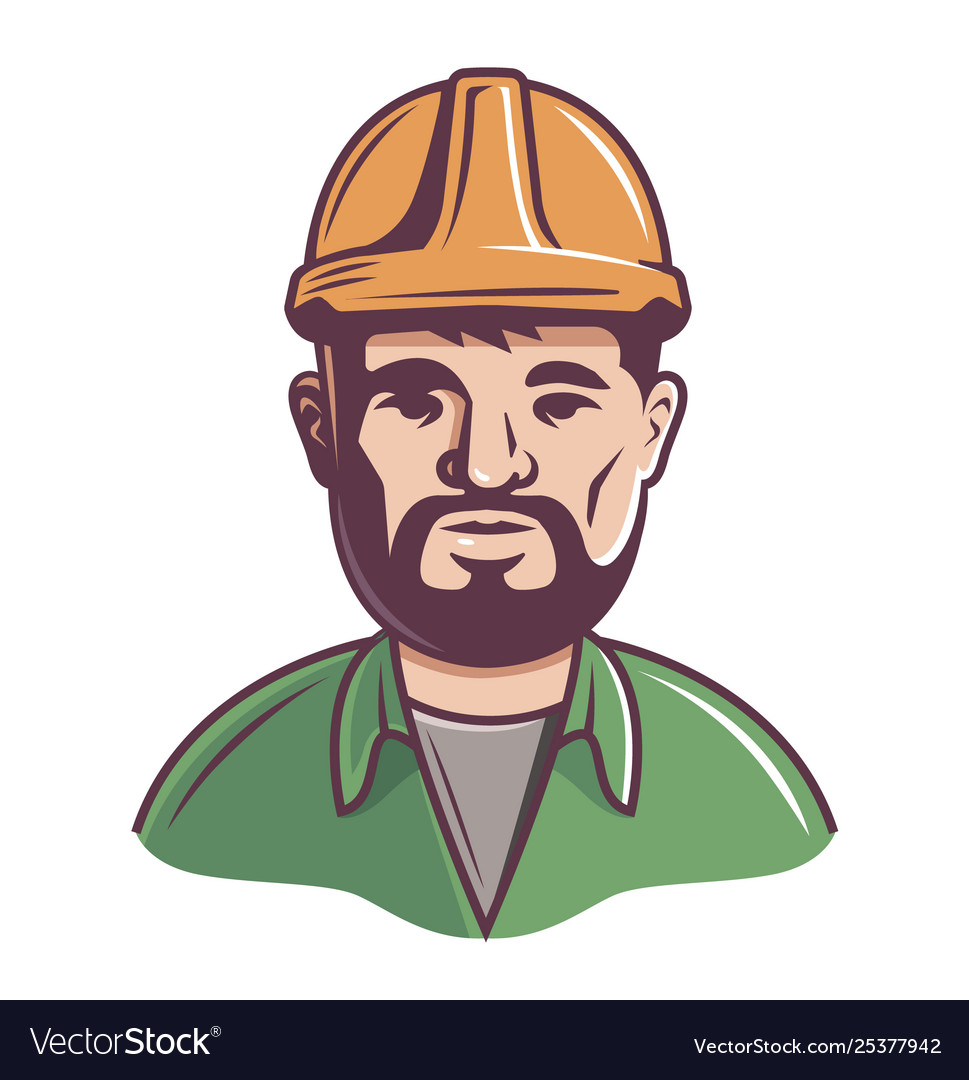 Male builder in helmet on a white background