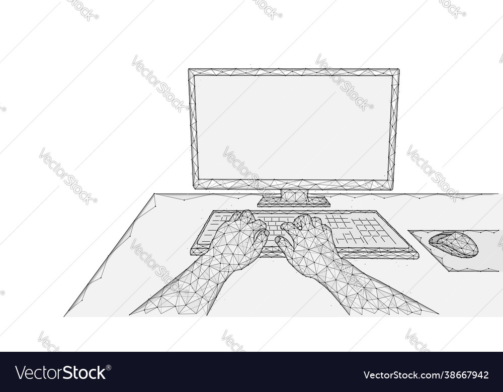 Person working at a computer using Vector Image Person working at a computer using