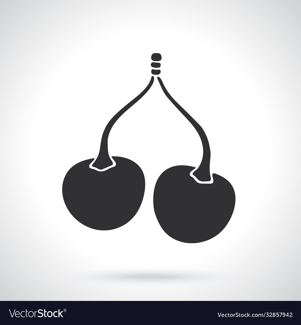 Silhouette twin cherries with stem vector image Silhouette twin cherries with stem