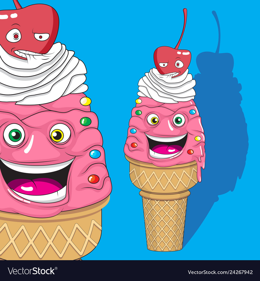 Vanilla ice cream character with cherry