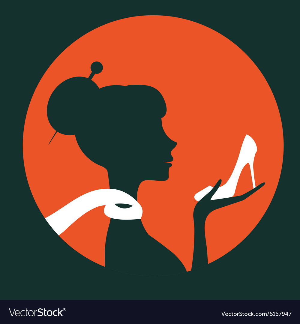 Beautiful elegant woman silhouette holding a shoe