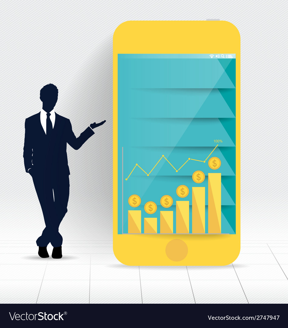 Businessman showing touchscreen device with graph