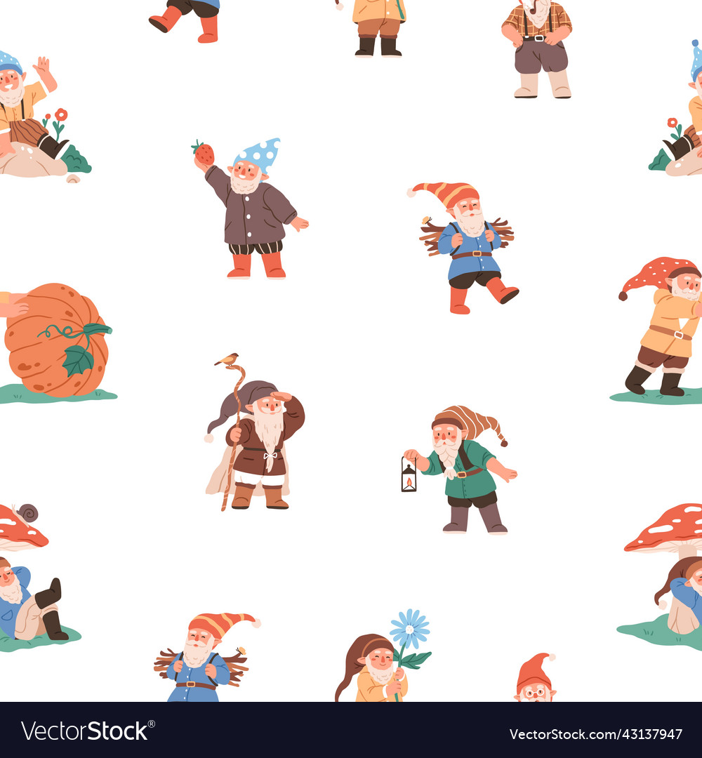 Cute Gnomes & Pumpkins Pattern