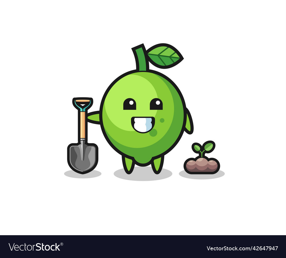 Cute lime cartoon is planting a tree seed