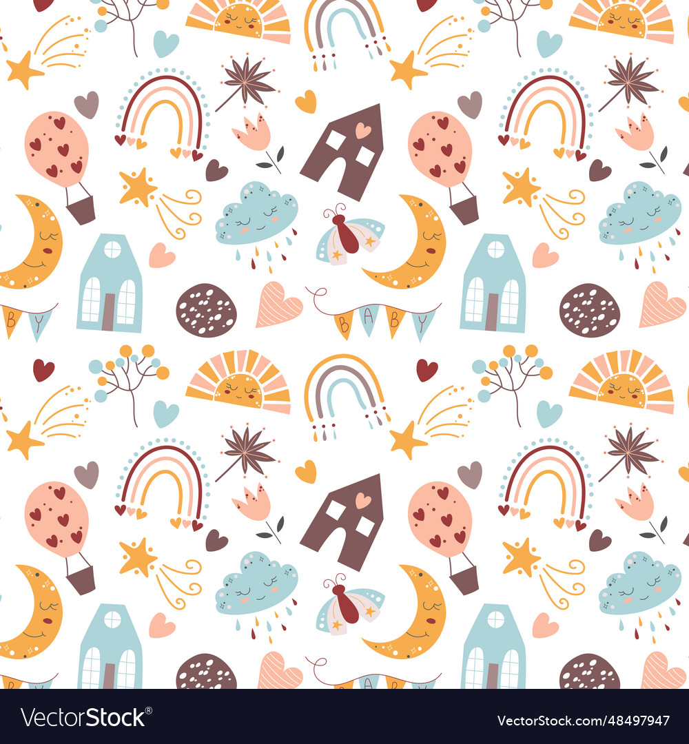 Cute nursery pattern with bohemian elements vector image Cute nursery pattern with bohemian elements