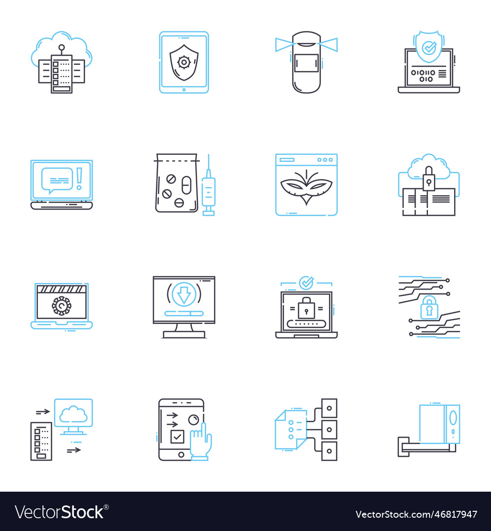 Cyber safety linear icons set firewall