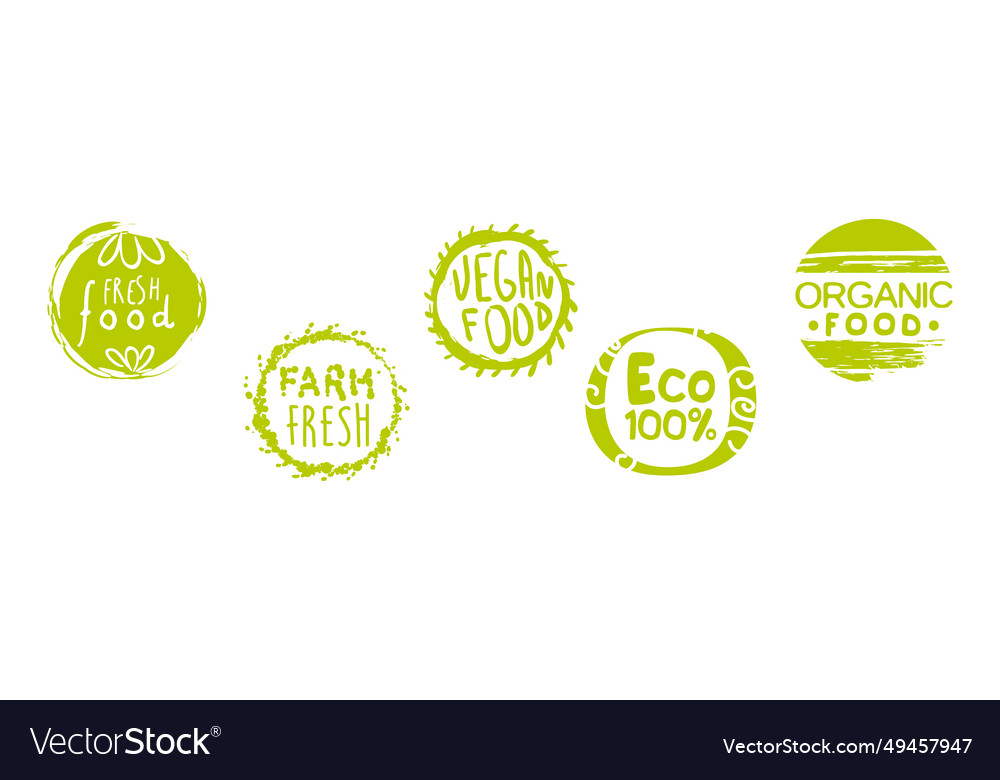 Eco natural food green label and emblem set