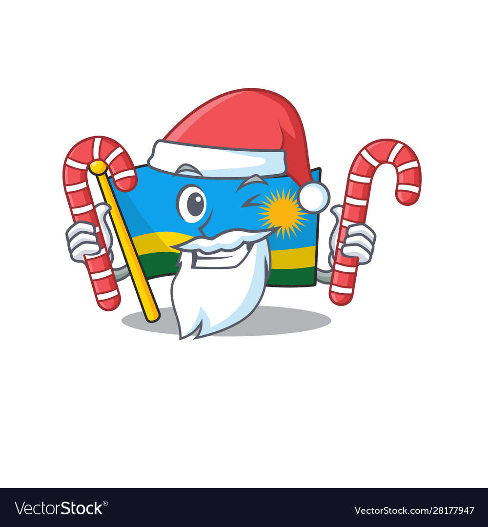 Flag rwanda cartoon character in santa with candy