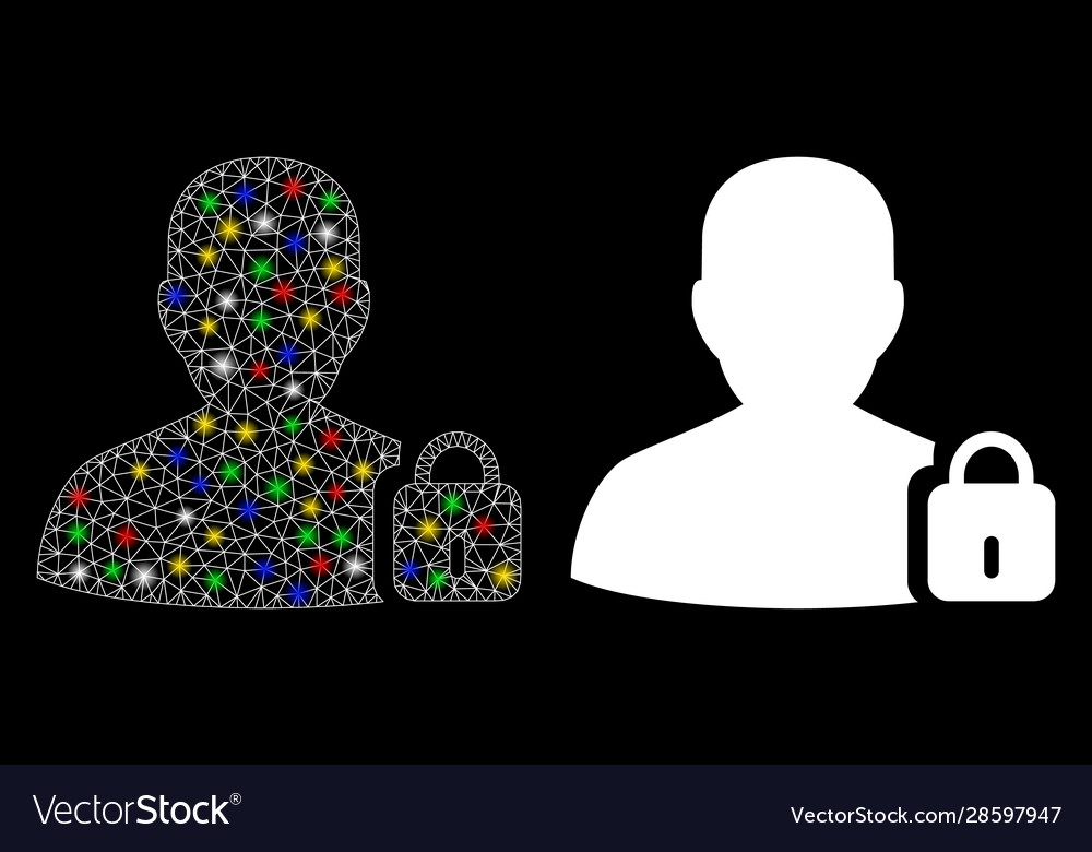 Flare mesh wire frame user lock icon with light vector image Flare mesh wire frame user lock icon with light