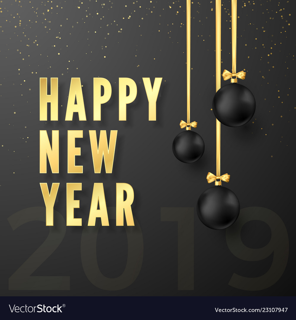 Greeting golden text happy new year on dark Vector Image