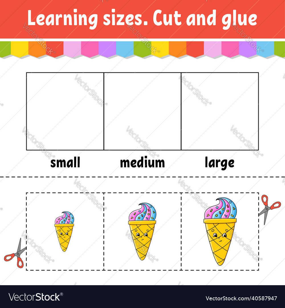 Learning sizes cut and glue easy level color vector image Learning sizes cut and glue easy level color