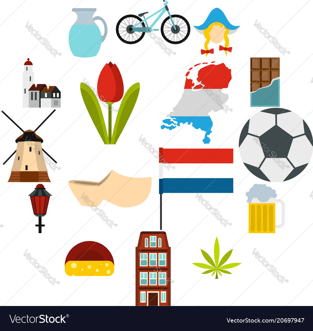 Netherlands icons set flat style Royalty Free Vector Image