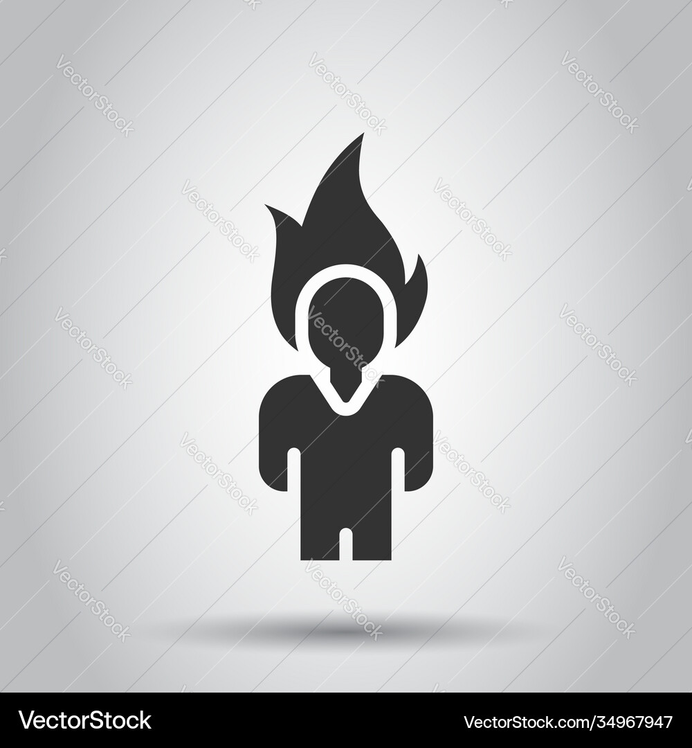 People with flame head icon in flat style stress Vector Image