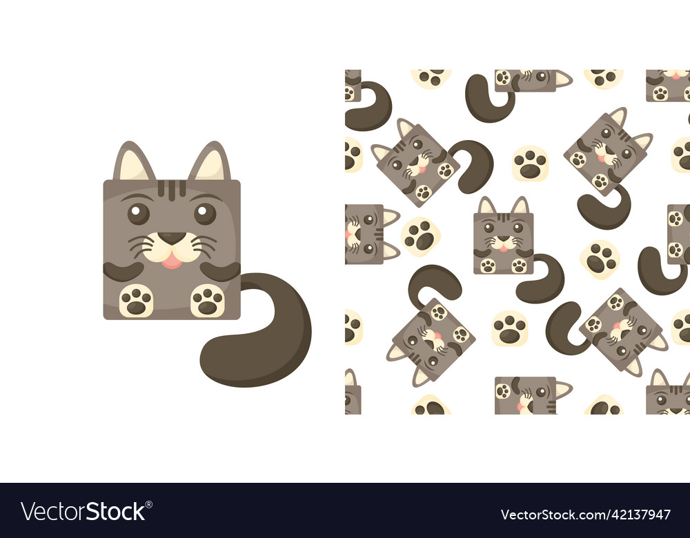 Seamless pattern of cat square kittens