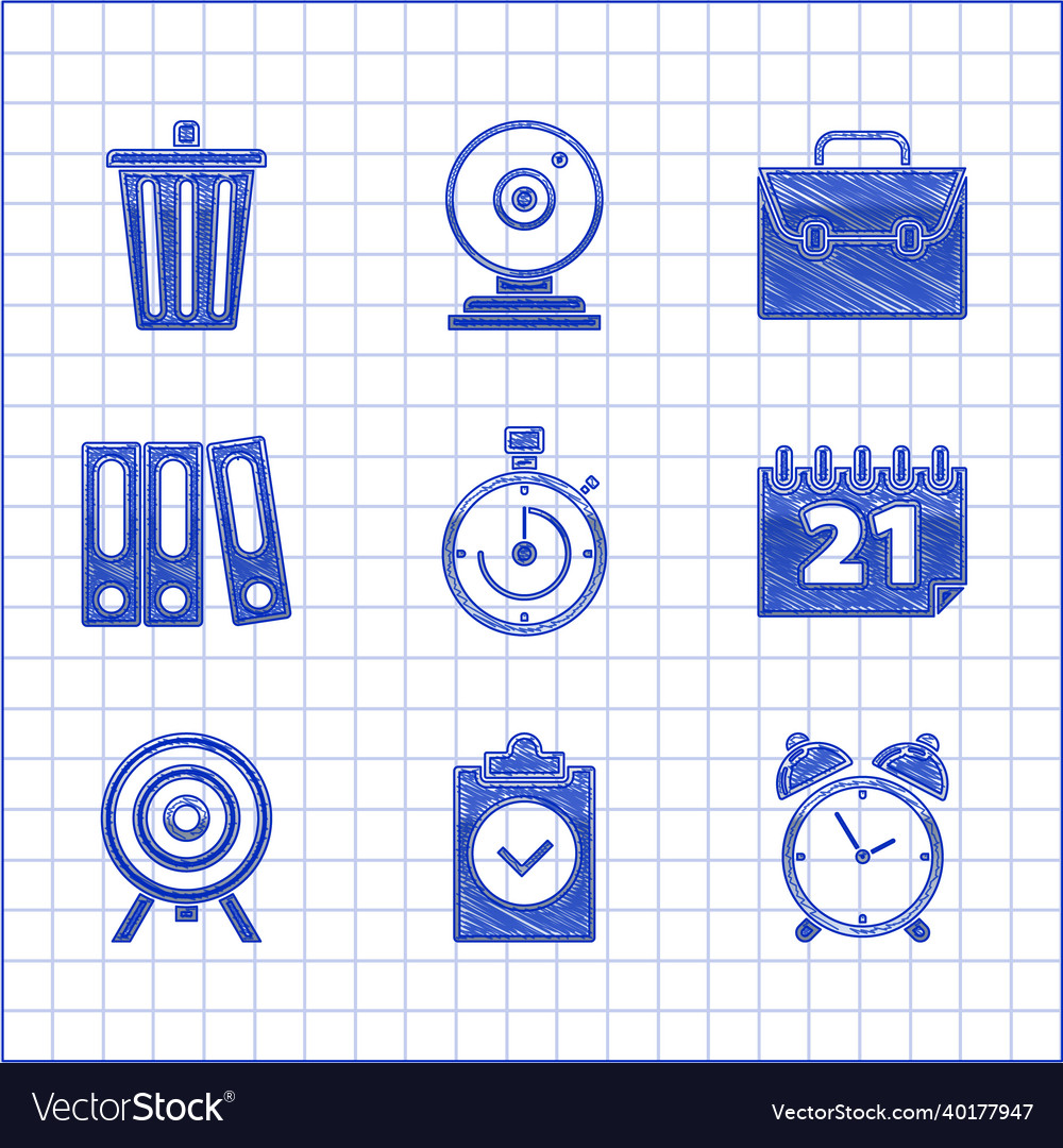 Set briefcase completed task alarm clock vector image Set briefcase completed task alarm clock