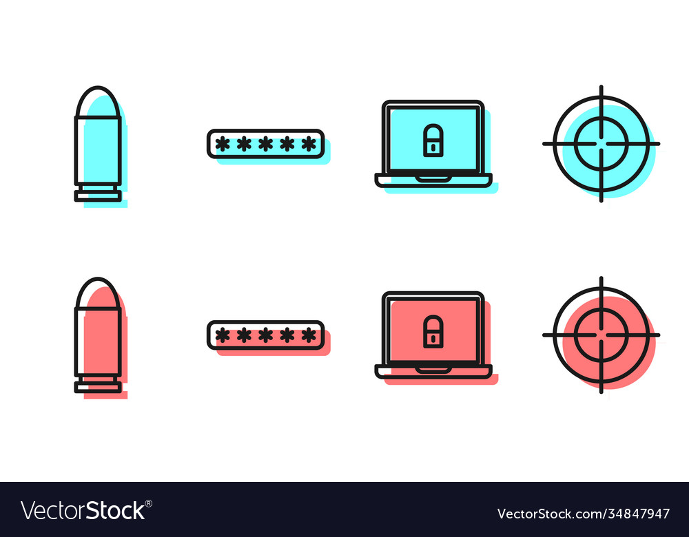 Set line laptop and lock bullet password vector image Set line laptop and lock bullet password