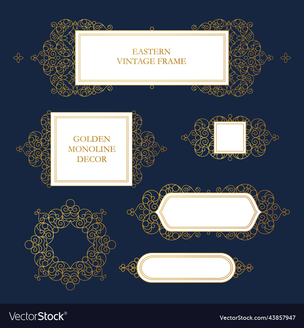 Set of line art frames borders vignette vector image Set of line art frames borders vignette