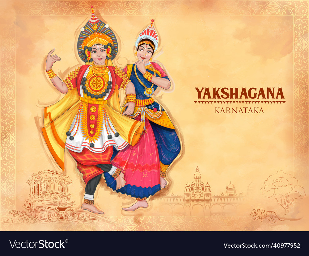 Couple performing yakshagana dance traditional Vector Image