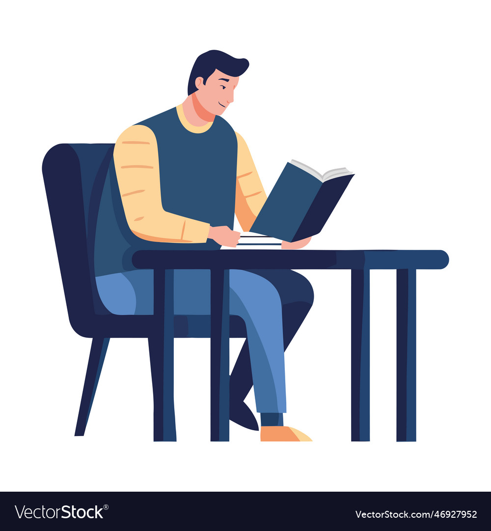 Man sitting at table reading book