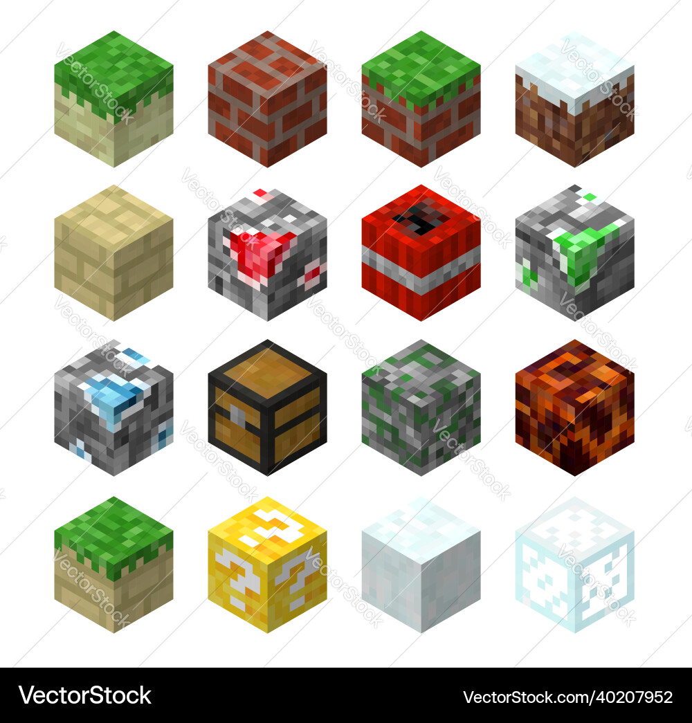 Pixel game blocks eight-bit textures set Vector Image