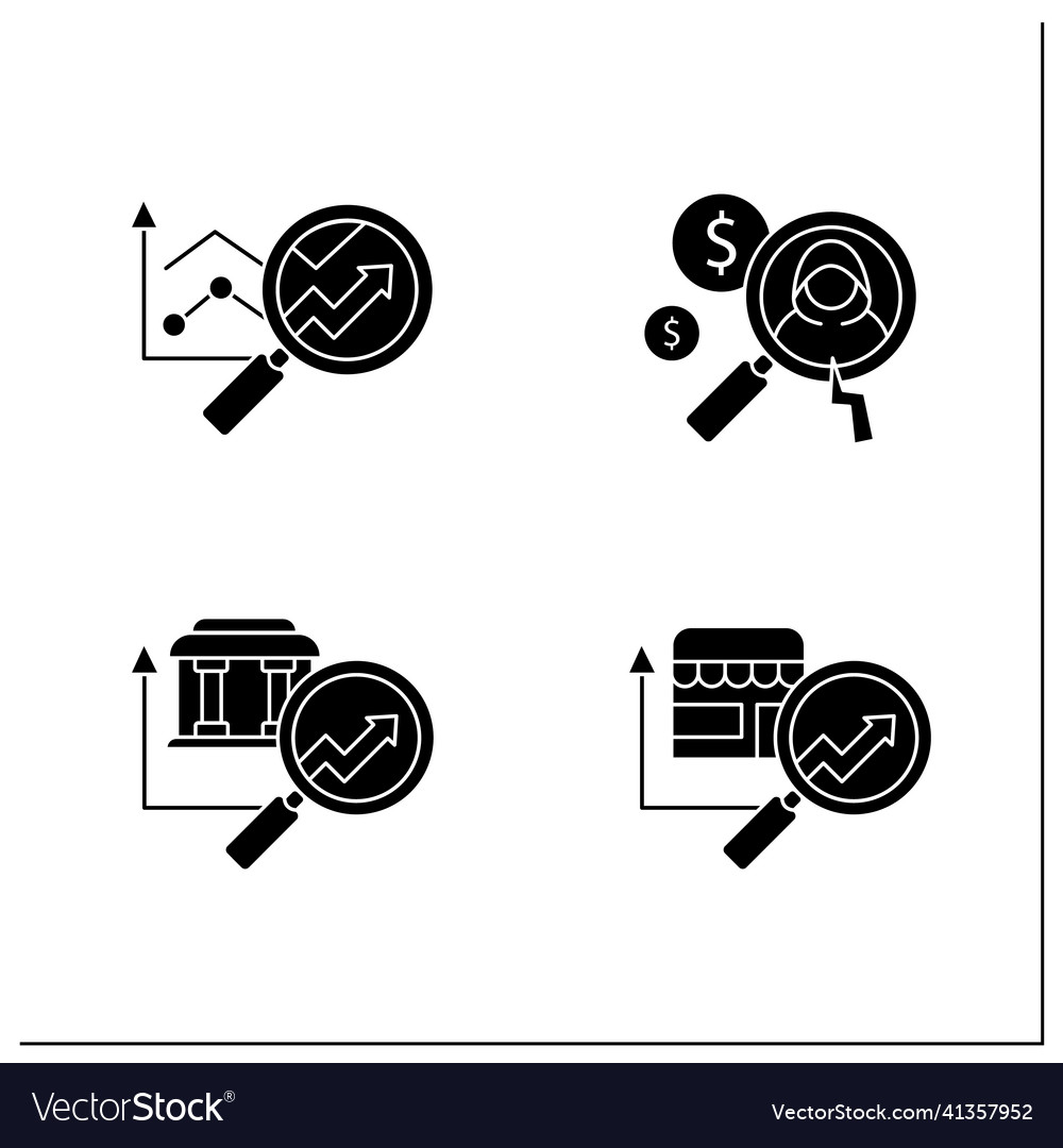 Predictive analytics glyph icons set Vector Image Predictive analytics glyph icons set