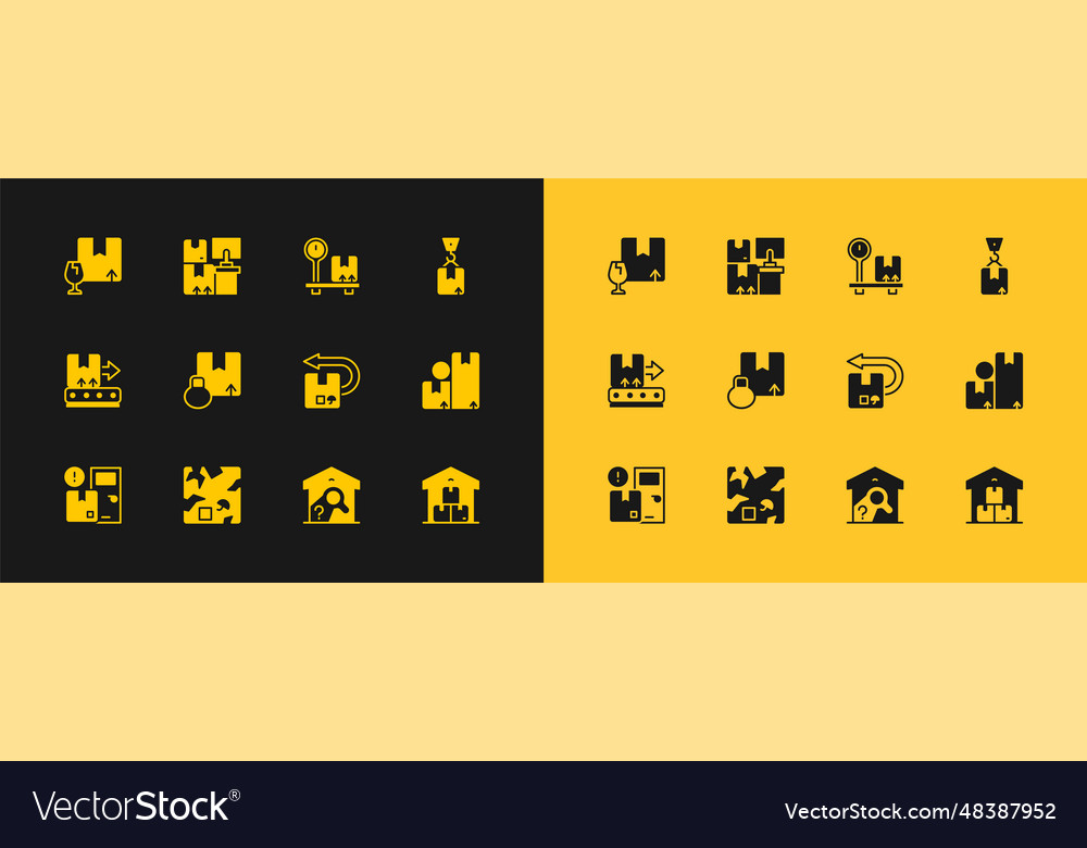 Set crane with cardboard box broken return vector image Set crane with cardboard box broken return
