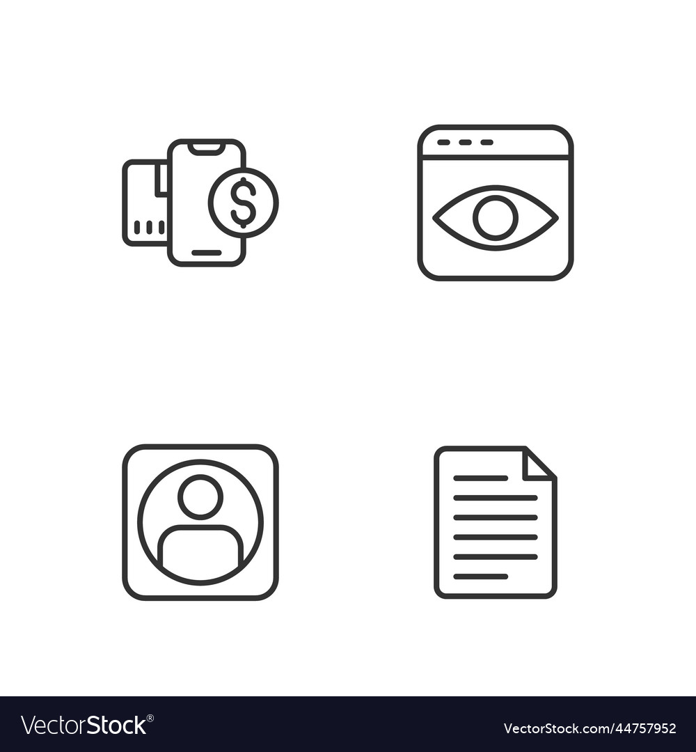 Set line file document create account screen vector image Set line file document create account screen